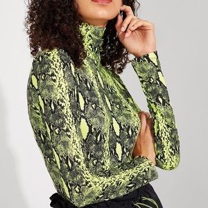 Neon a green Snake Print Mesh Long Sleeve